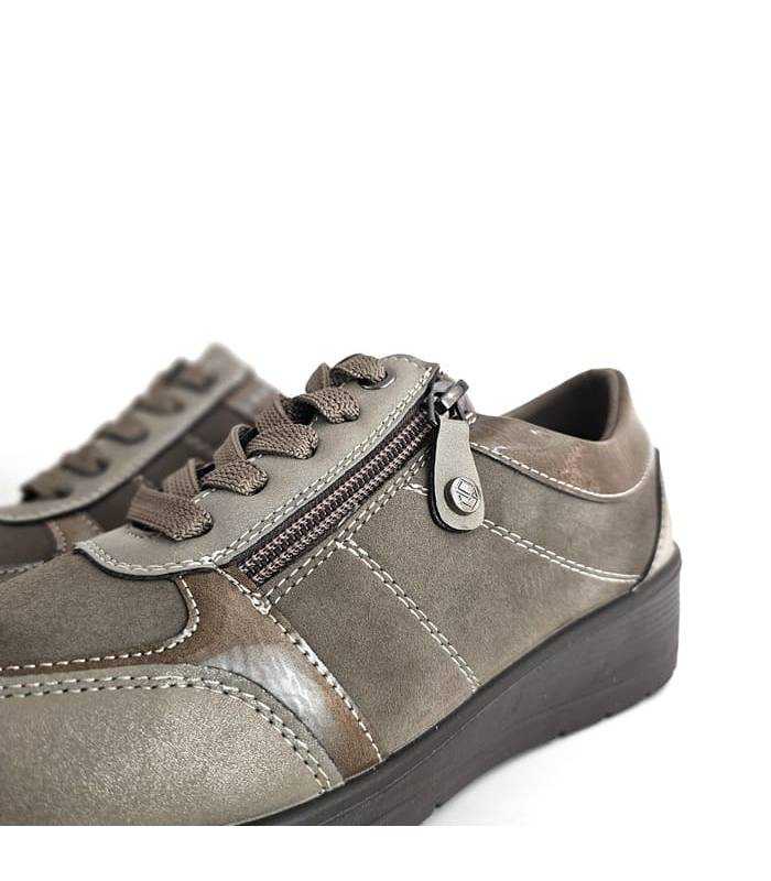 Detalle cordones cremallera zapatos taupe mujer MySoft