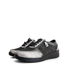 zapatos deportivos mujer negros plata cordones cremallera Mysoft puestos lateral exterior