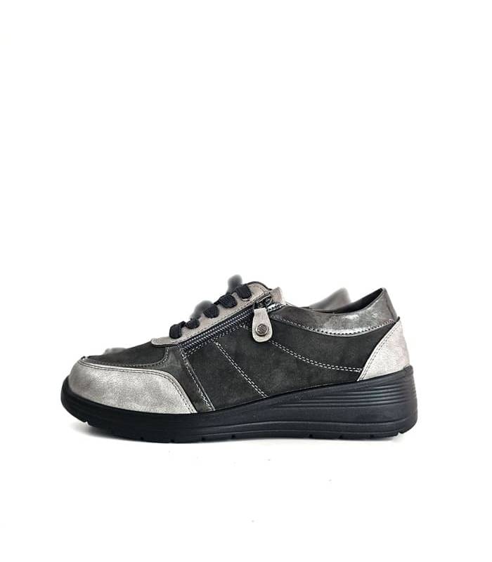 zapatos deportivos mujer negros plata Mysoft perfil lateral completo suela antideslizante