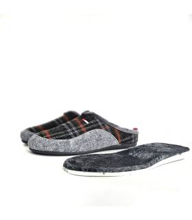 zapatillas casa hombre cuadros invierno con plantilla extraíble gris muy suave
