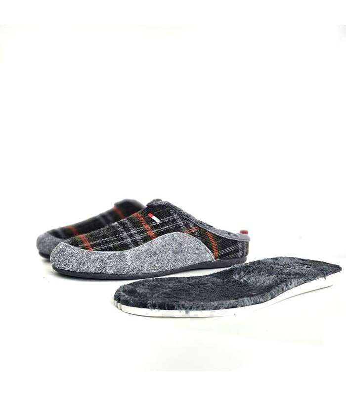 zapatillas casa hombre cuadros invierno con plantilla extraíble gris muy suave