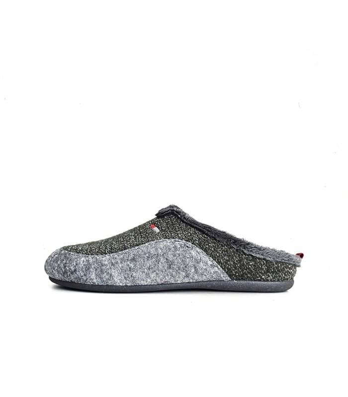 Zapatillas casa hombre invierno con diseño cuadros gris y textil Cabrera