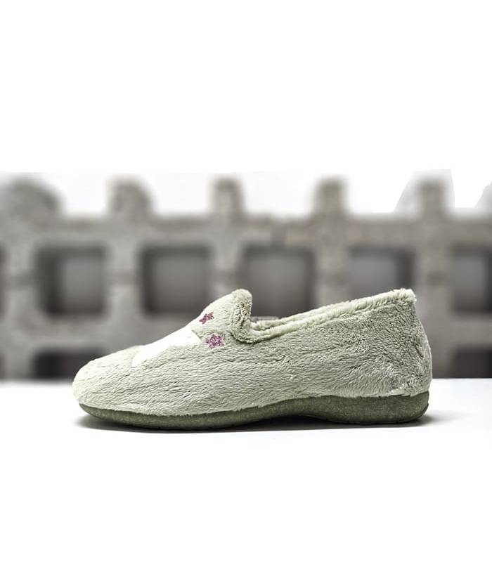 zapatillas casa mujer pelito verde estrella luna vista lateral Cabrera