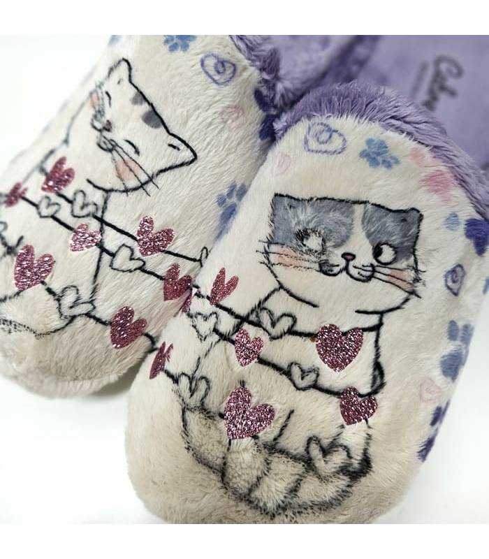 zapatillas casa mujer diseño gatitos corazones invierno Cabrera