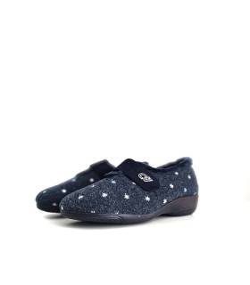 zapatillas casa azul mujer con cuña y flores bordadas Cabrera de rebajas