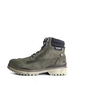 Botas hombre casual marrón oscuro de Dockers by Gerli vista de perfil, destacando el diseño y el cuello acolchado color verde