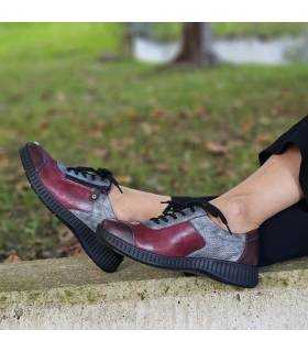 zapatos mujer cordones cremallera Suave color granate puestos