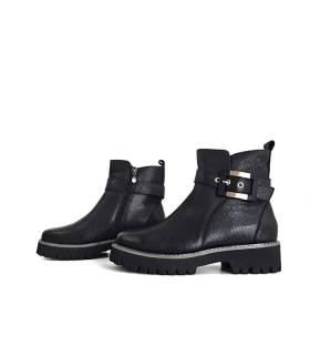 Botines piel negros mujer Treintas con hebilla dorada