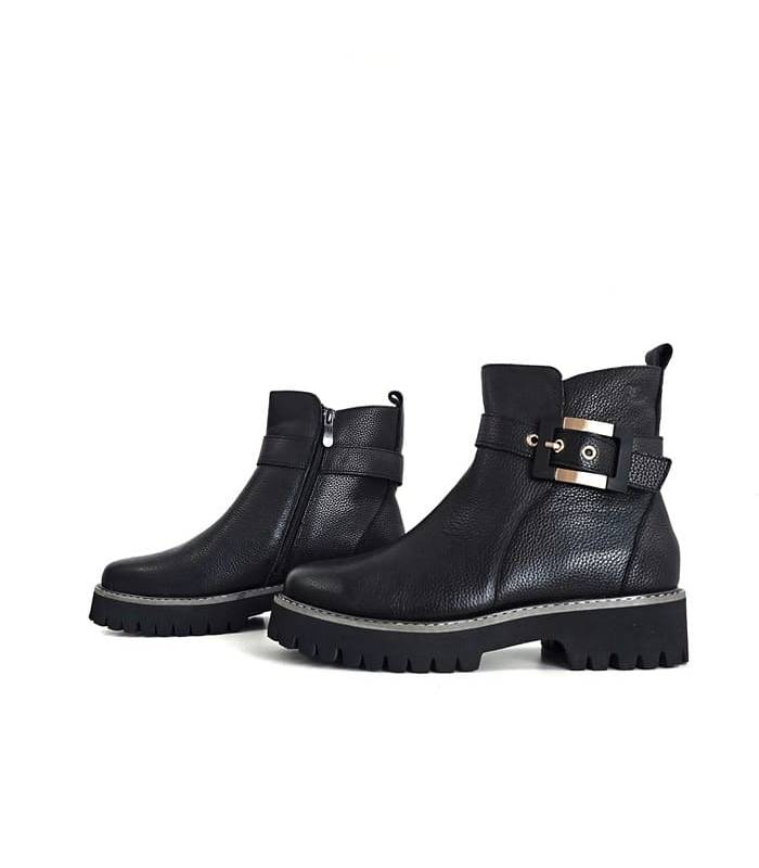 Botines piel negros mujer Treintas con hebilla dorada