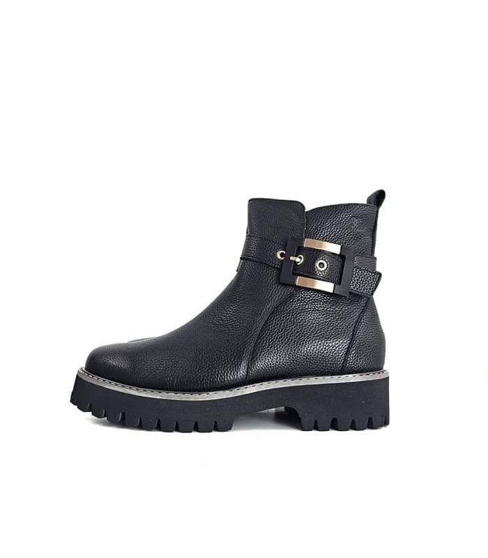 Vista lateral completa botines negros mujer Treintas