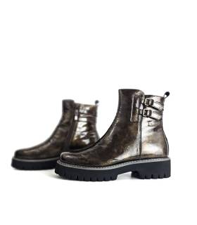 Botas militares mujer charol marrón Treintas vista lateral con cremallera