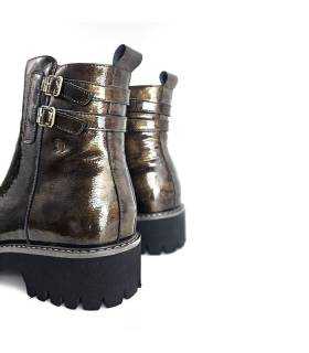 Botas militares mujer charol marrón Treintas parte trasera
