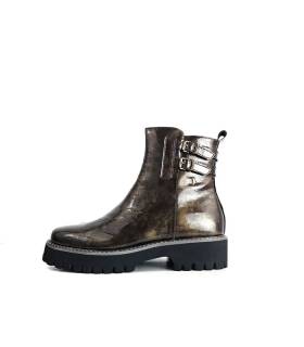 Botas militares mujer charol marrón Treintas perfil lateral