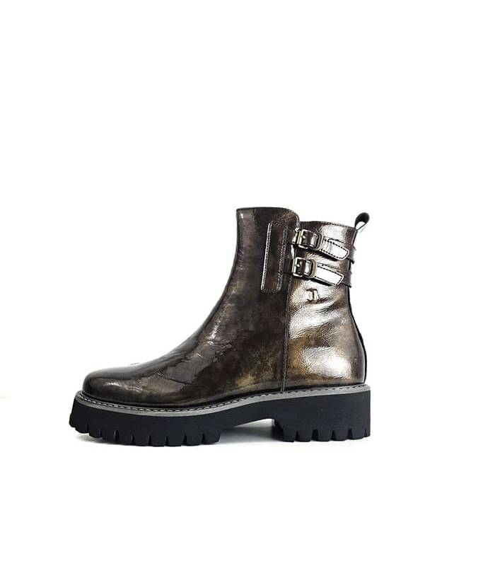 Botas militares mujer charol marrón Treintas perfil lateral