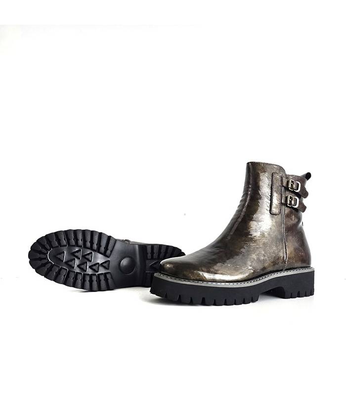 Botas militares mujer charol marrón Treintas suela goma resistente