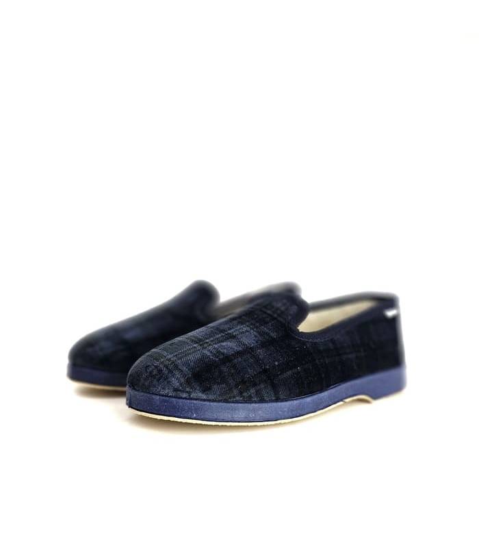 zapatillas casa hombre cuadros azul Garrido Muro lateral