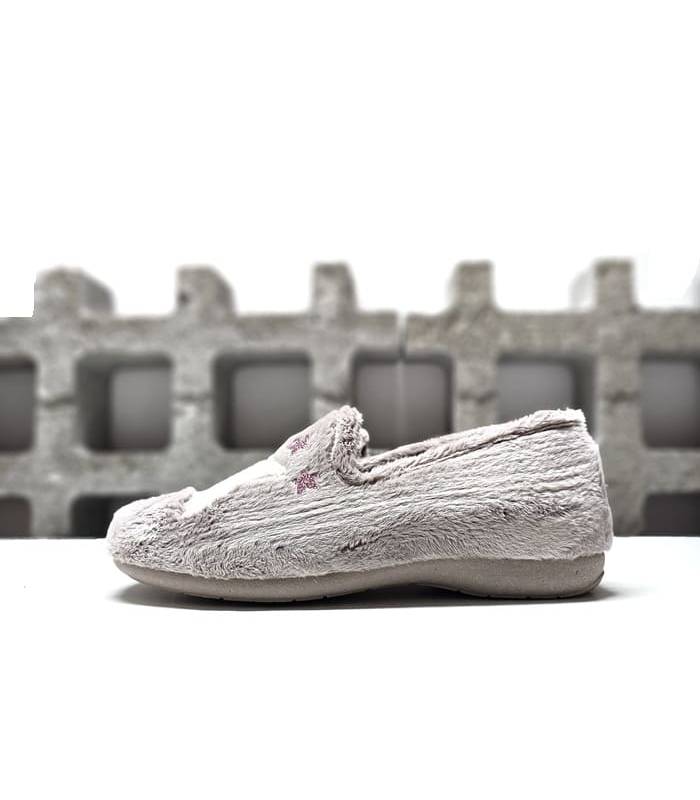 zapatillas casa mujer pelito color beige estrella luna vista lateral Cabrera