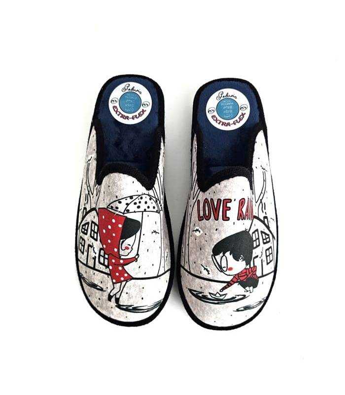 Zapatillas casa mujer invierno Love Rain Pelusin diseño estampado