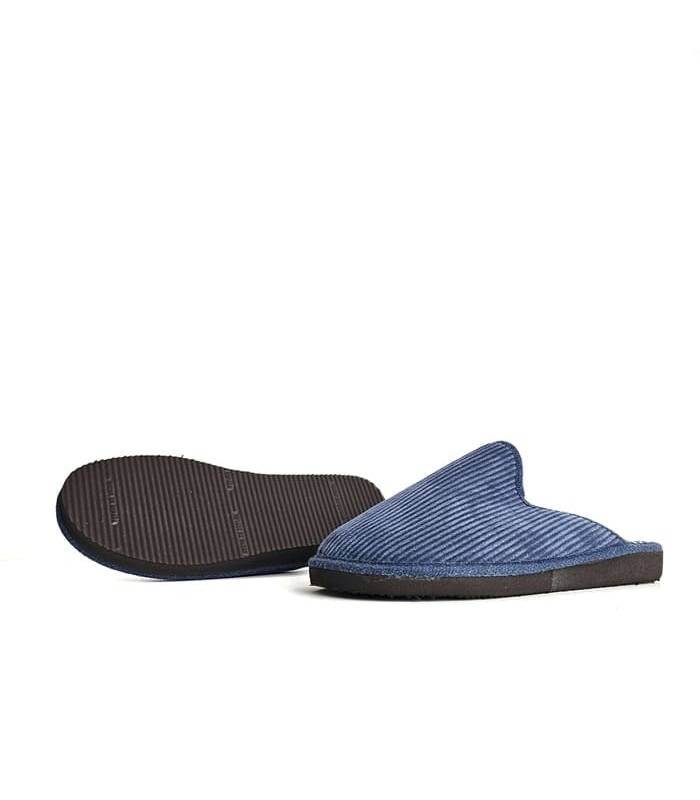 Zapatillas casa mujer pana azul petróleo Pelusin suela microporosa