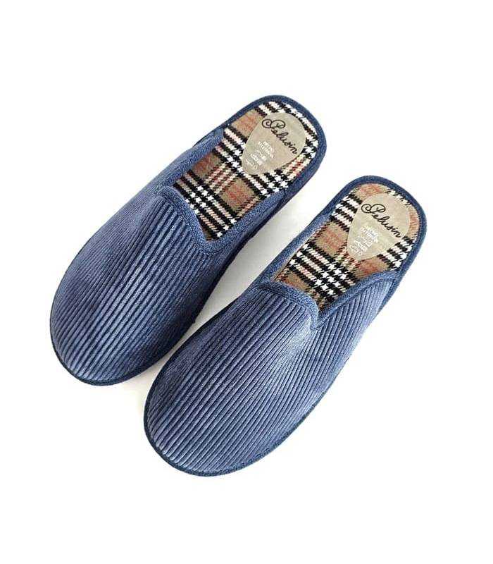 Zapatillas casa mujer pana azul petróleo Pelusin vista superior