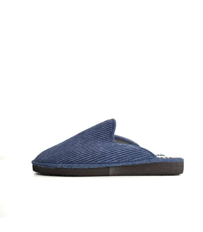 Zapatillas casa mujer pana azul petróleo Pelusin perfil lateral