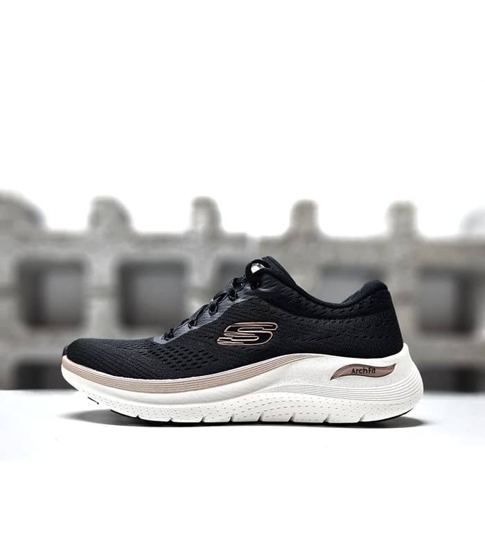Skechers Arch Fit Glow mujer negras coral perfil completo