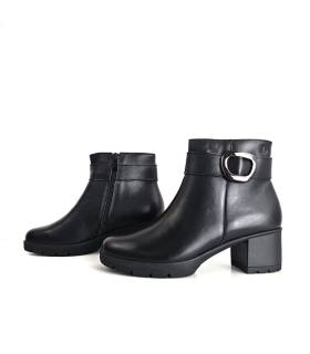 Botines mujer piel negros con tacón medio y cremallera lateral