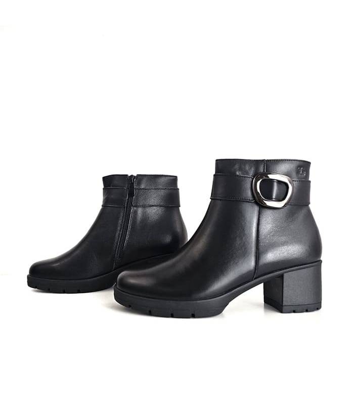 Botines mujer piel negros con tacón medio y cremallera lateral