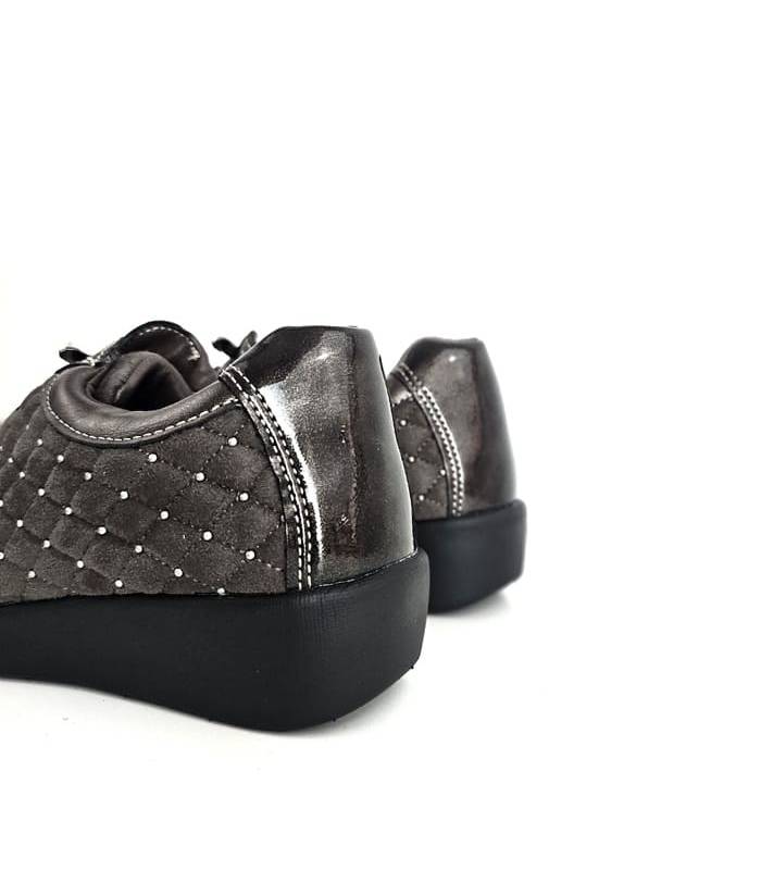 Trasera charol taupe zapatos deportivos mujer anchos