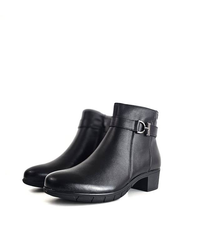 Botines mujer piel negros Treintas con tacón medio vistos en ángulo lateral