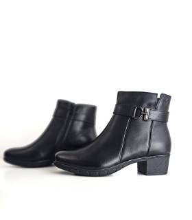 Botines negros piel mujer Treintas con tacón medio y detalle hebilla