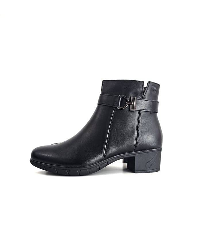 Botines mujer negros piel Treintas tacón medio vista lateral completa
