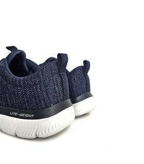 Vista trasera de las zapatillas deportiva comodas para hombre de Skechers azules