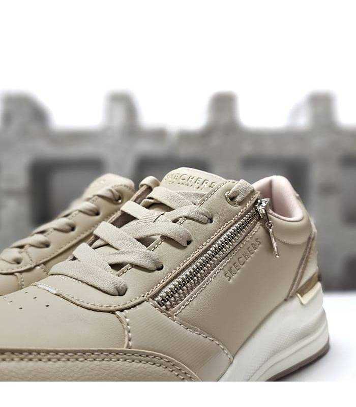 Sneakers camel Skechers Billion 2 mujer detalle cordones y cremallera