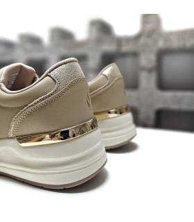 Sneakers camel Skechers Billion 2 mujer detalle trasera con dorado