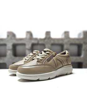 Zapatos deportivos mujer camel Vicmart cordones cremallera vista lateral