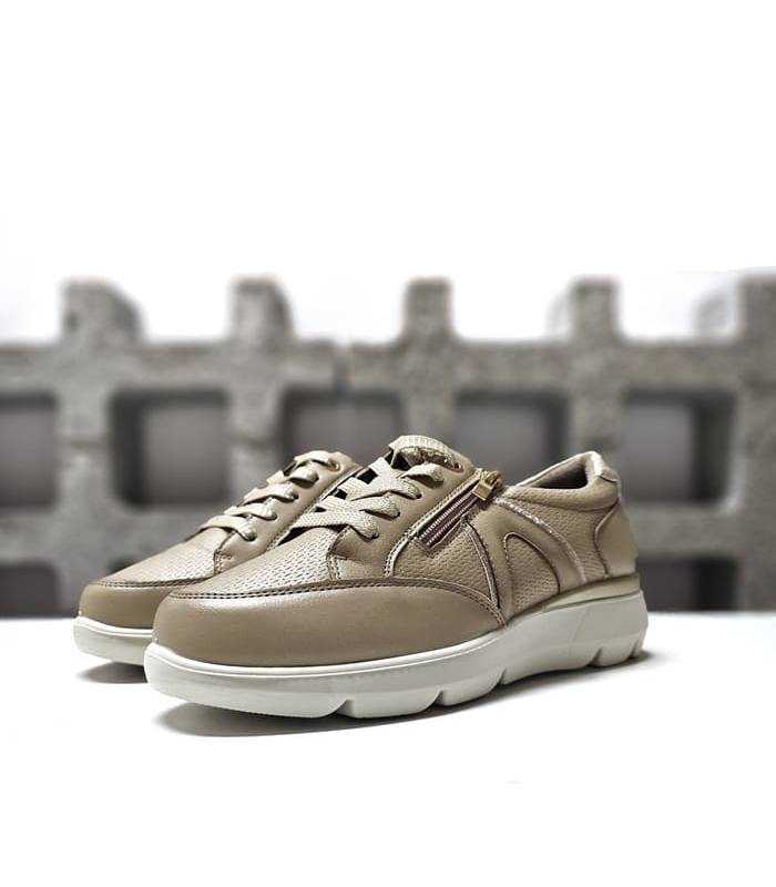 Zapatos deportivos mujer camel Vicmart cordones cremallera vista lateral