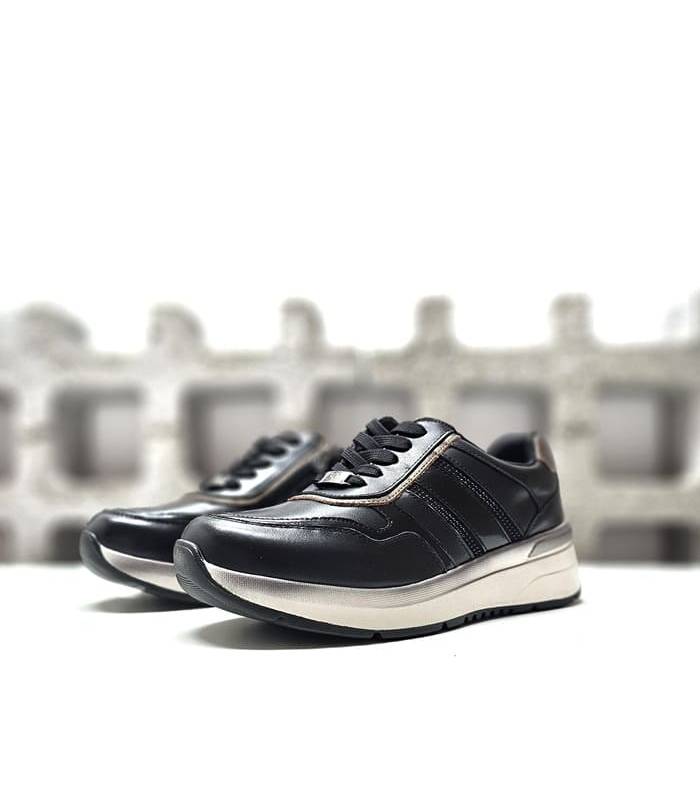 Zapatos deportivos mujer piel negro Treintas cordones lateral