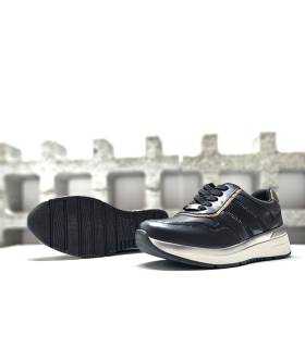 Zapatos deportivos mujer piel negro Treintas cordones suela