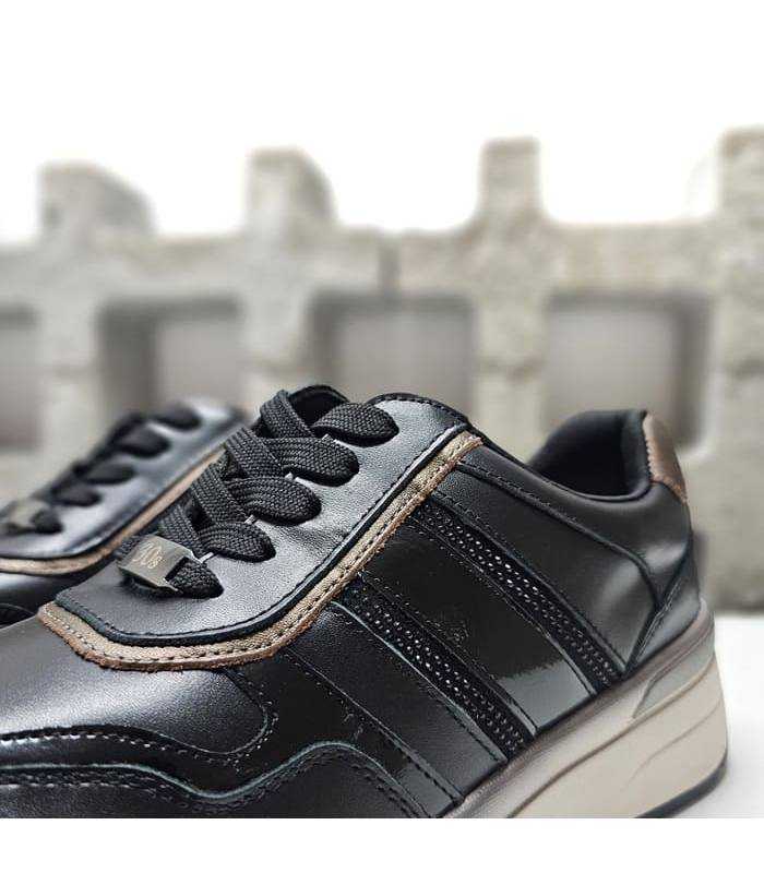 Zapatos deportivos mujer piel negro Treintas cordones detalle de combinacion de pieles