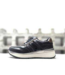 Zapatos deportivos mujer piel negro Treintas cordones perfil