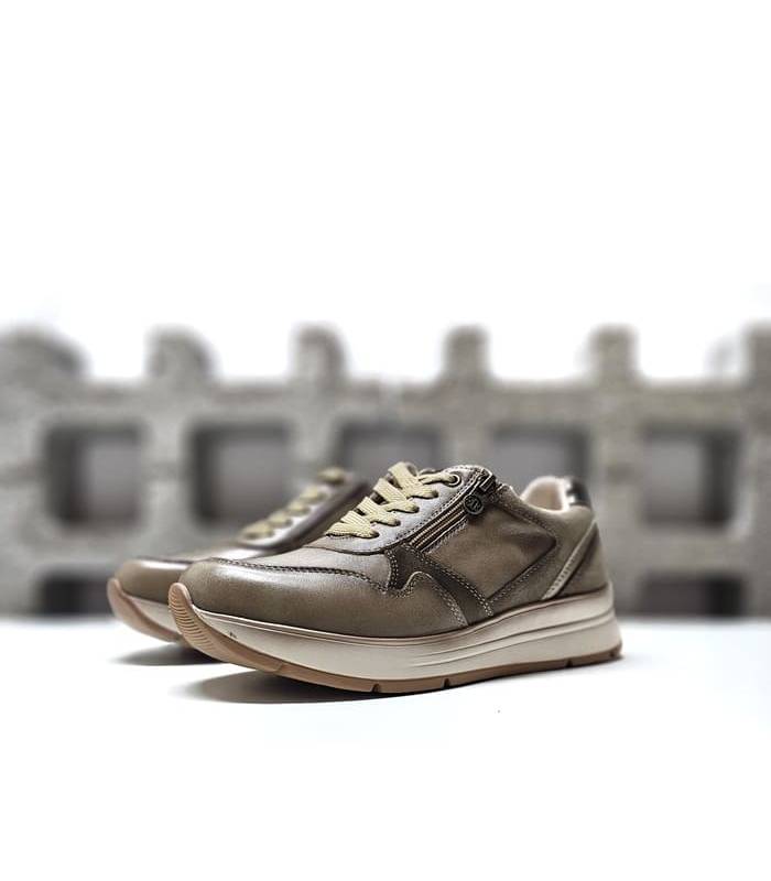Zapatos deportivos mujer cordones cremallera Treintas beige lateral