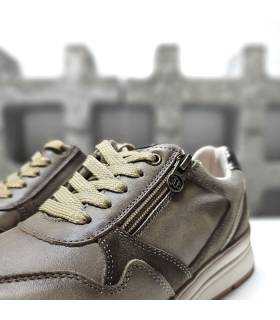 Zapatos deportivos mujer cordones cremallera Treintas beige detalle cremallera