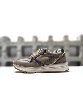 Zapatos deportivos mujer cordones cremallera Treintas beige perfil