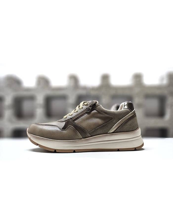 Zapatos deportivos mujer cordones cremallera Treintas beige perfil