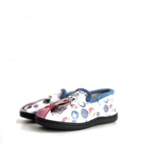Zapatillas mujer divertidas perros Plumaflex color blanco con lunares.