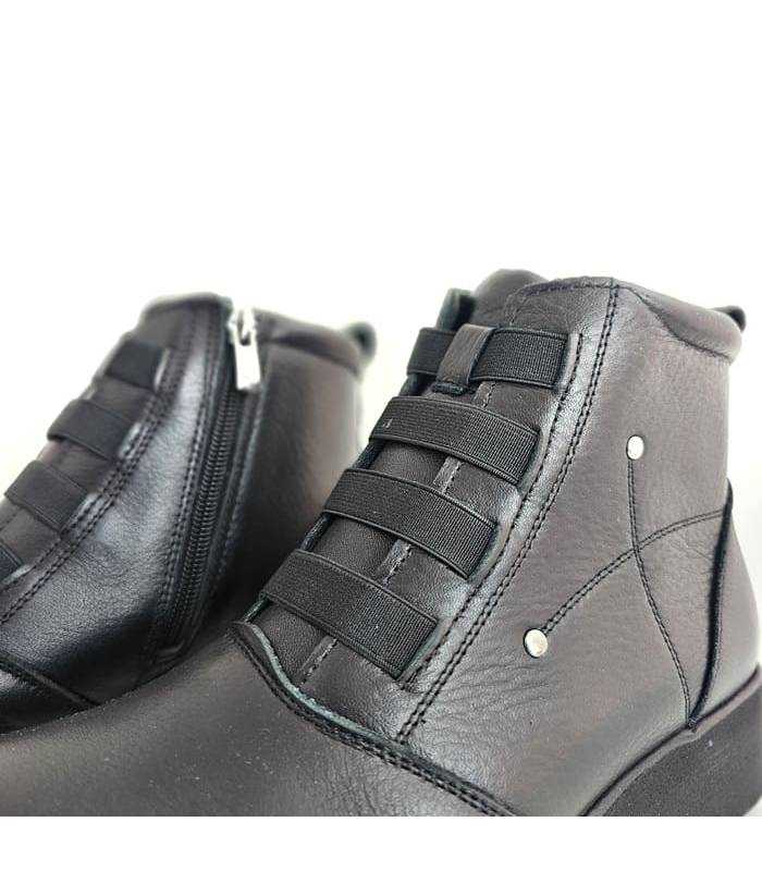Botines mujer piel negros cuña Vicmart detalle elásticos