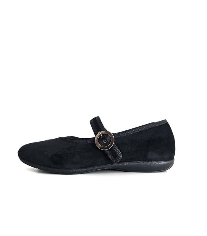 perfil lateral zapatillas casa mujer Mercedes negras Cabrera