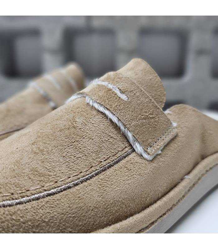 zapatillas casa mujer elegantes Salvi beige, detalle del tejiso de antelina