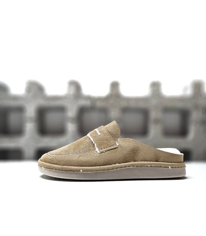 zapatillas casa mujer descalzas beige, vista de perfil
